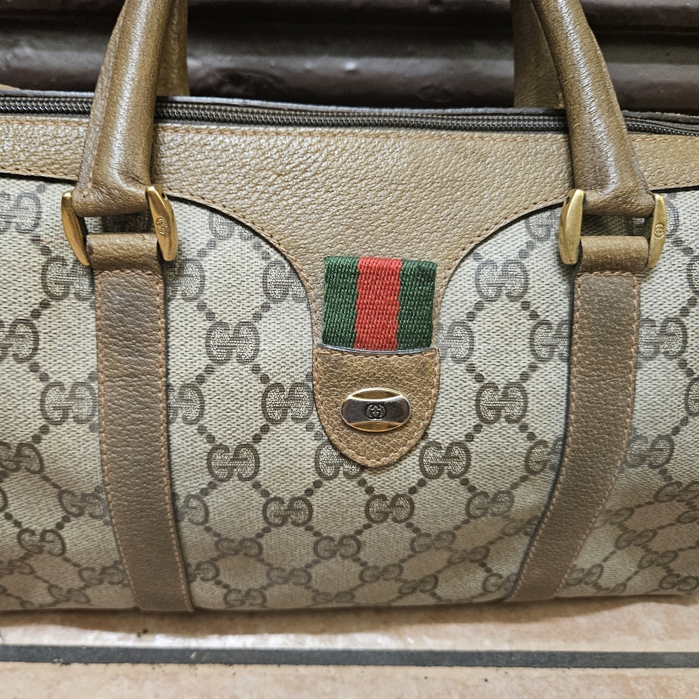 Gucci Beige and Brown Boston Women's Handbag Good Vintage Condition Authentic - Picture 12 of 13